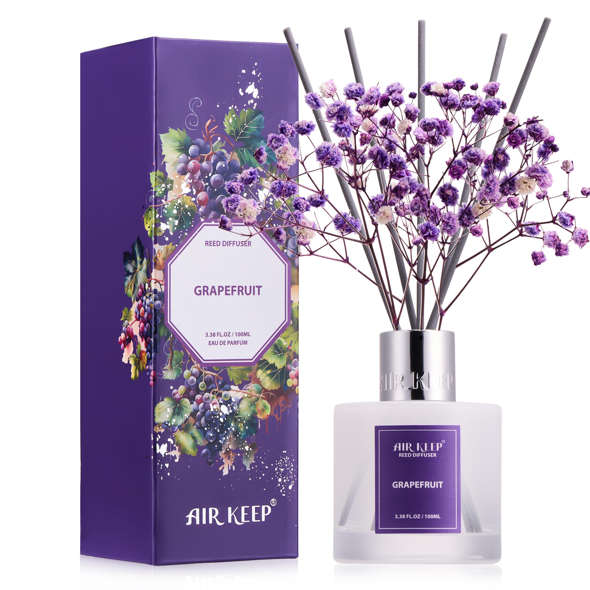 Airkeep Reed Diffuser Set,3.38 fl oz (100 ml) - Grapefruit Lemon Oil Diffusers with 8 Reed Sticks,Home Fragrance Reed Diffuser for Bathroom Shelf Decor