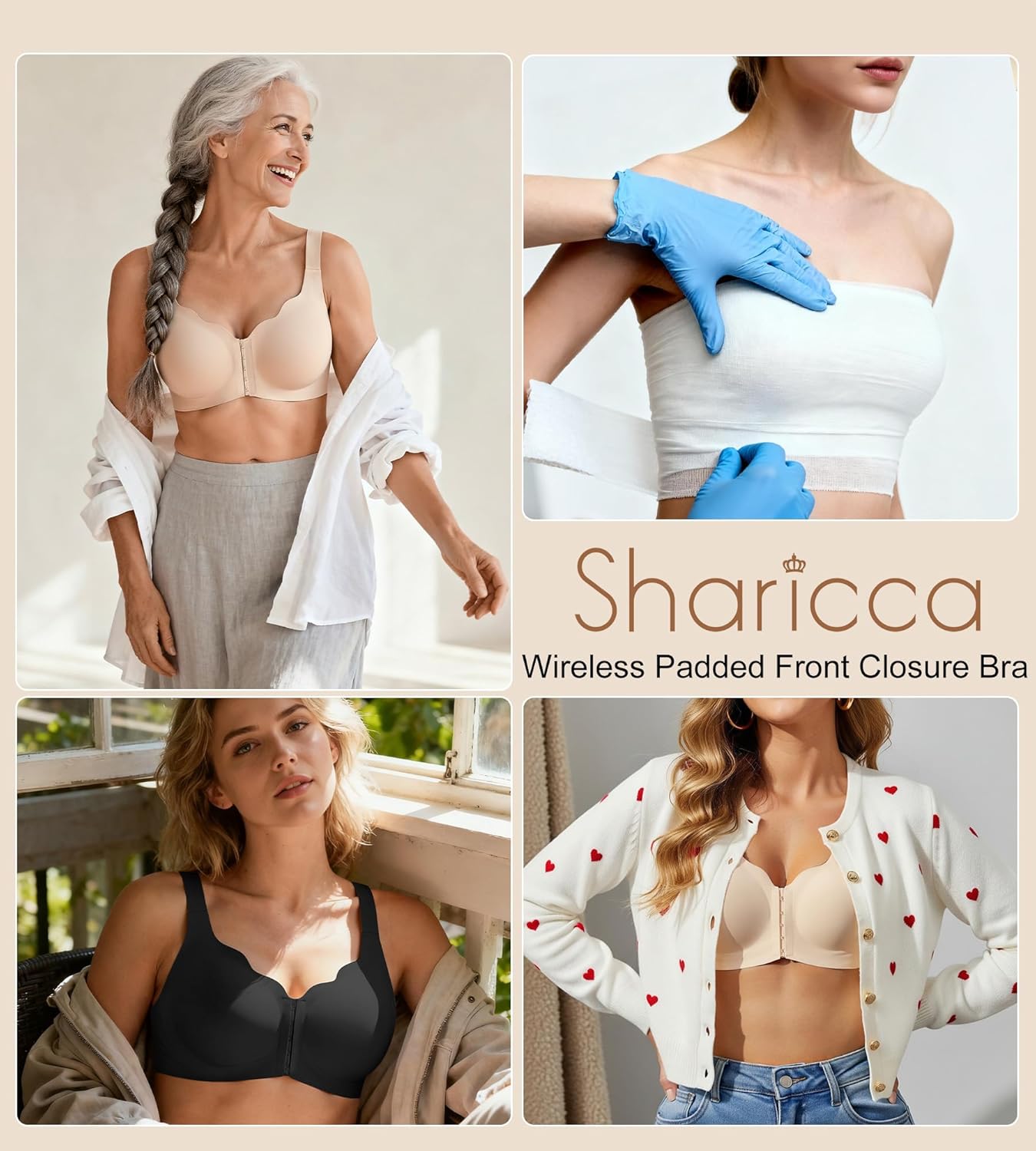 SHARICCA Women's Jelly Front Closure Bra Wireless Full Coverage Widen Strap Padded Posture Corrector Bra - Image 5