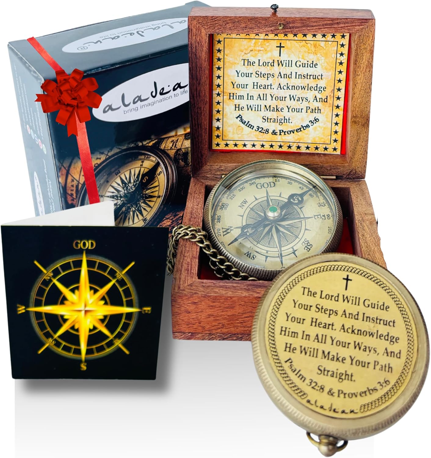 ALADEAN Religious Christian Gift Compass - The Lord Will Guide | Uplifting Baptism Gift - Communion 2025 Graduation 2026 Confirmation Gifts