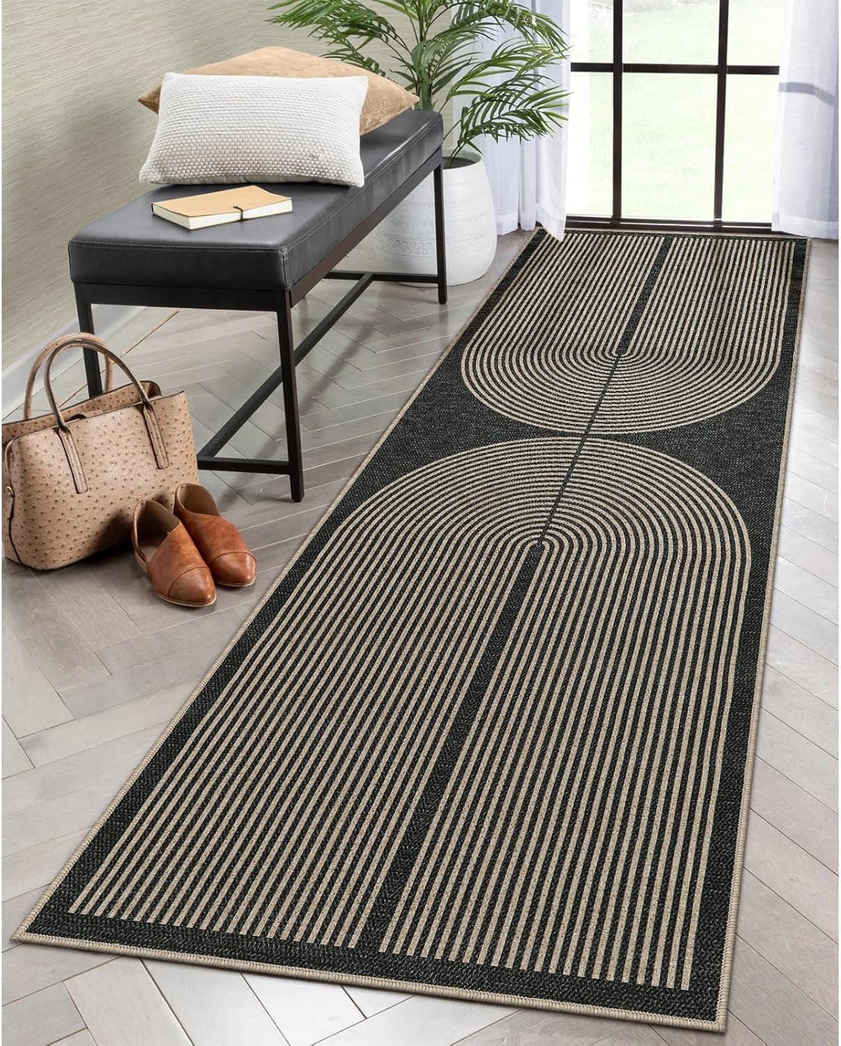 Lahome Modern Rainbow Kitchen Runner Rug, 2x8 Easy Jute Rug Runners for Hallways Entry Farmhouse Indoor Outdoor Carpet, Contemporary Washable Non Slip Runner for Laundry Room Porch
