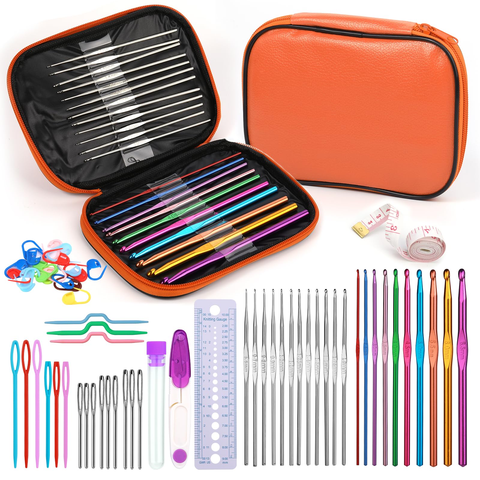 Ruasol Set Uncinetto 60 Pezzi Con Custodia, Ferri Ergonomici, Aghi, Marcatori, Kit Completo Per Principianti E Esperti - 3