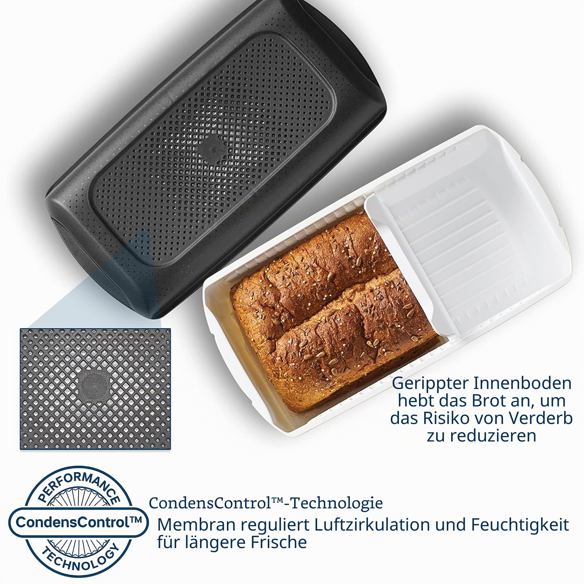 Tupperware Brotbehälter und Brotkasten für Brot, Gebäck, Bagels und mehr, CondensControl - Feuchtigkeitsregulierungstechnologie, hält Brot länger frisch - 32,1 x 16,5 x 15,2 cm