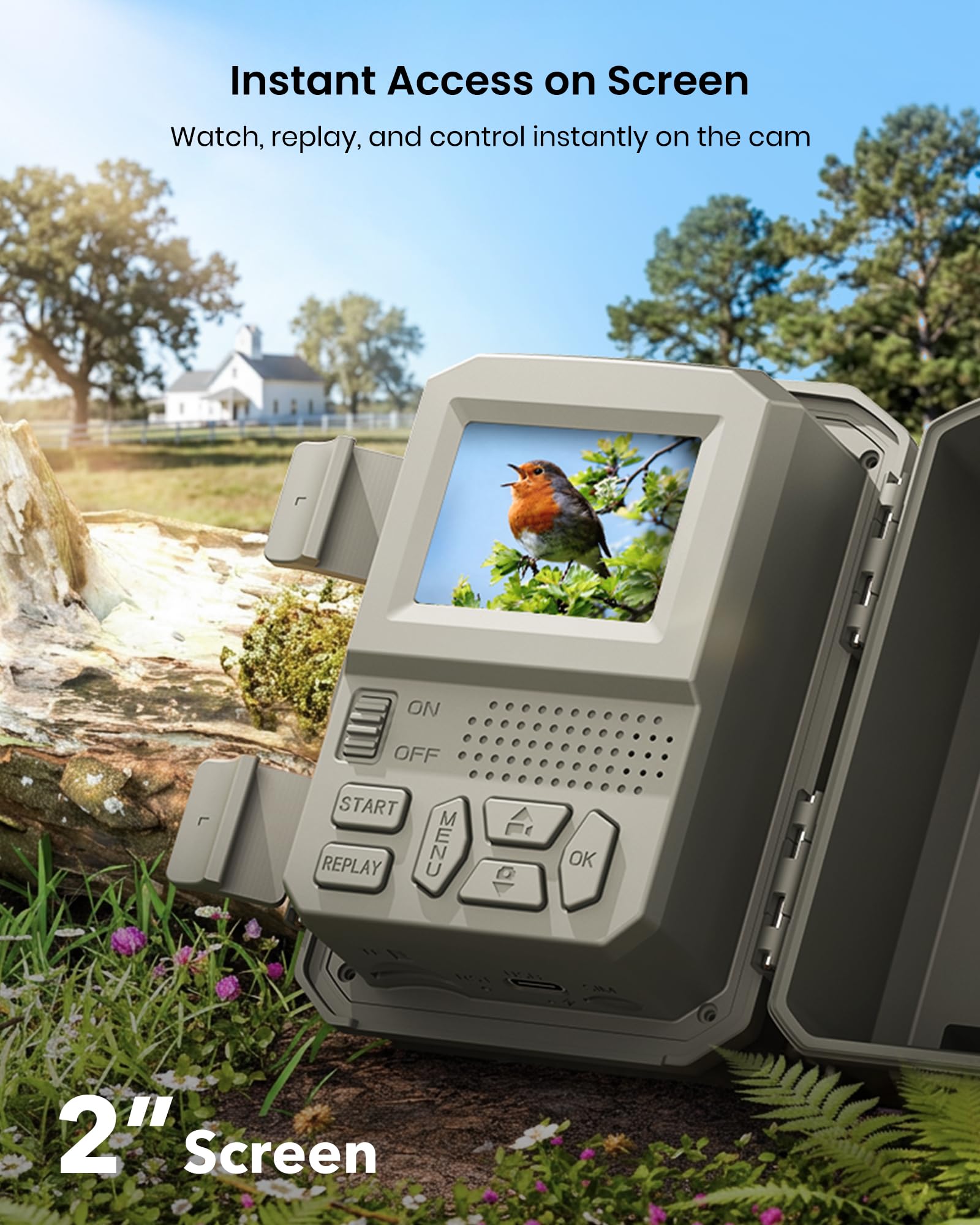 Misstech 4K UHD Solar Trail Kamera, Outdoor Wildkamera für Hofüberwachung, 0.1s Fast Motion Aktiviert zum Aufzeichnen, 64MP/4K Klare Nachtsicht, Keine Monatliche Gebühr, App-Steuerung, IP66