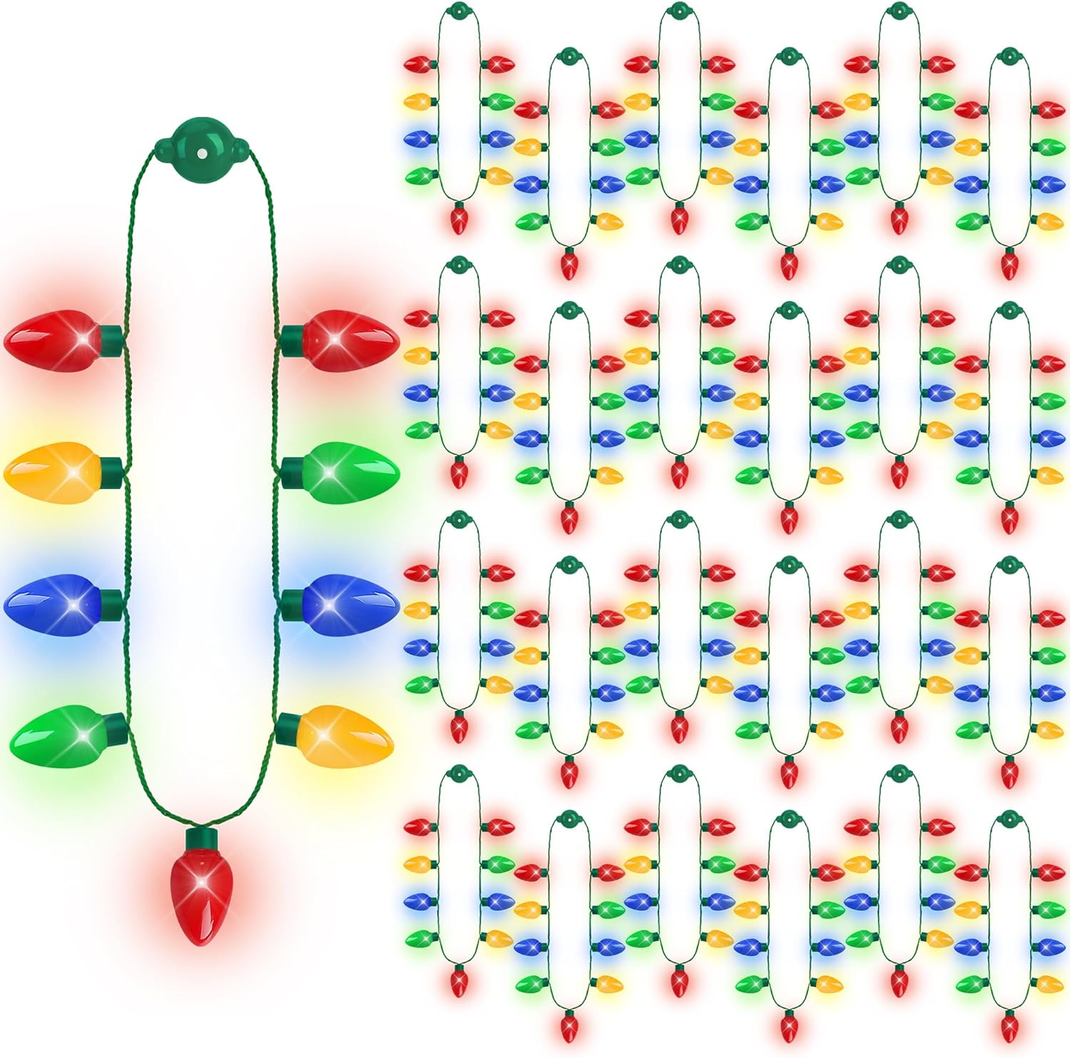 Christmas light up necklace set, 24 pcs, 9-color bulbs