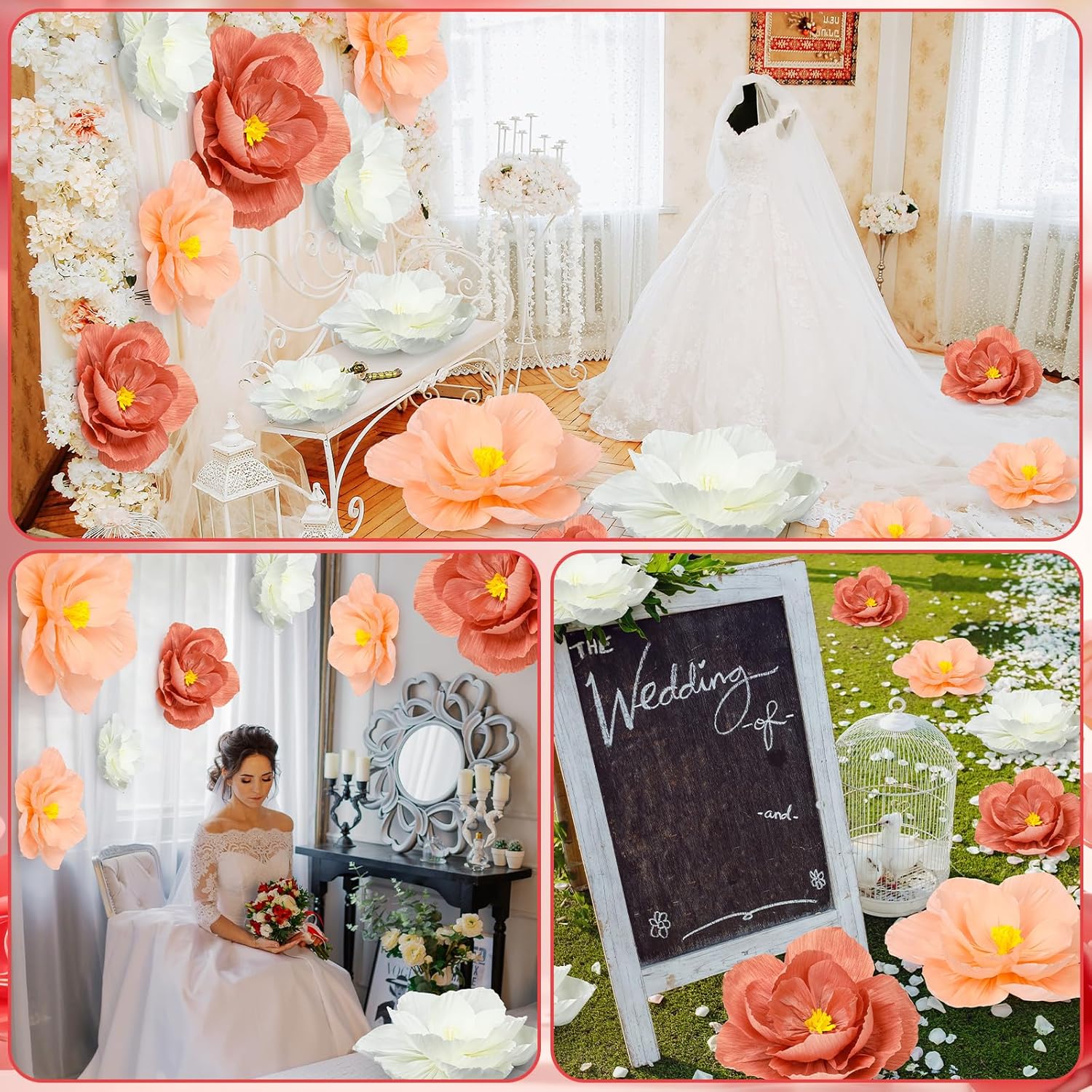 Giant Paper Flowers Artificial Large Paper Flower Decoration for Handcrafted Wall Backdrop Christmas Mexican Wedding Graduation Bridal Shower Birth Party Supplies(Pink White,18 Pcs)