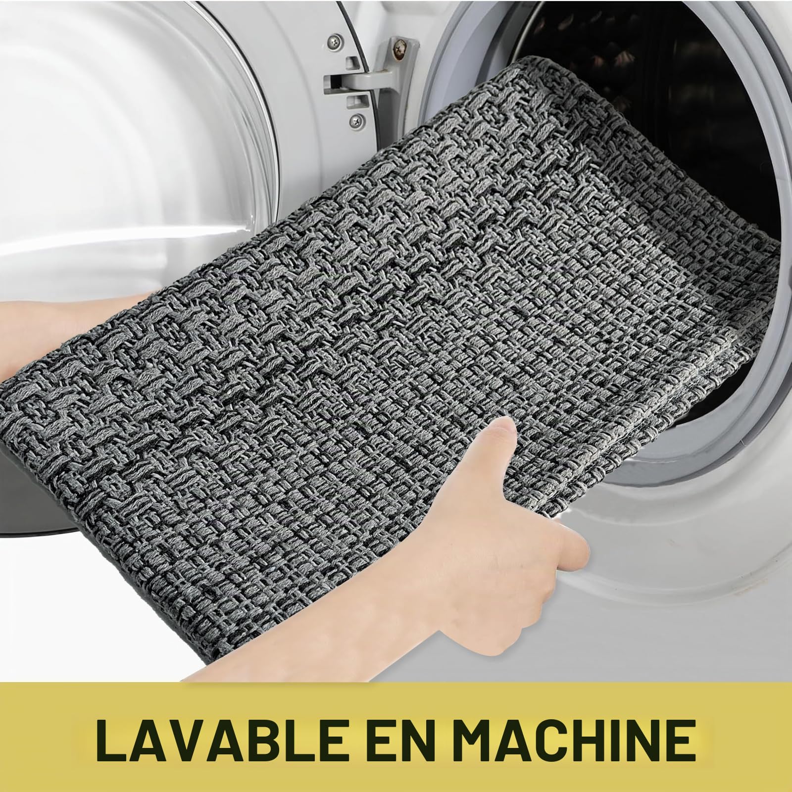 Tapis Cuisine Lavable 60x180cm, Tapis de Salon en Coton, Tapis Couloir en Machine, Facile à Nettoyer pour Couloir, Buanderie, Chambres à Coucher, Passage, Gris