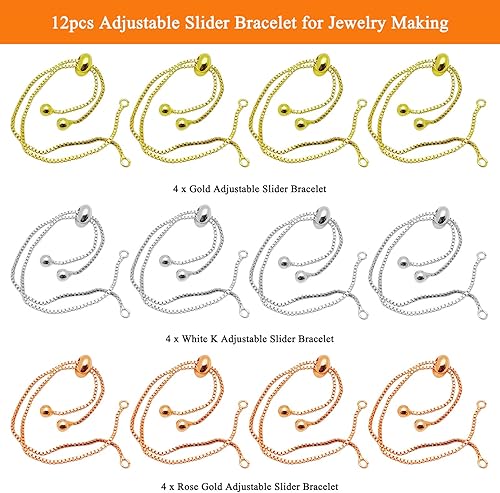 Miniatura 2 de Oubaka 12 pulseras deslizantes ajustables, cadenas extensoras ajustables con extremos de bola, cadenas extensoras para pulseras, joyería,