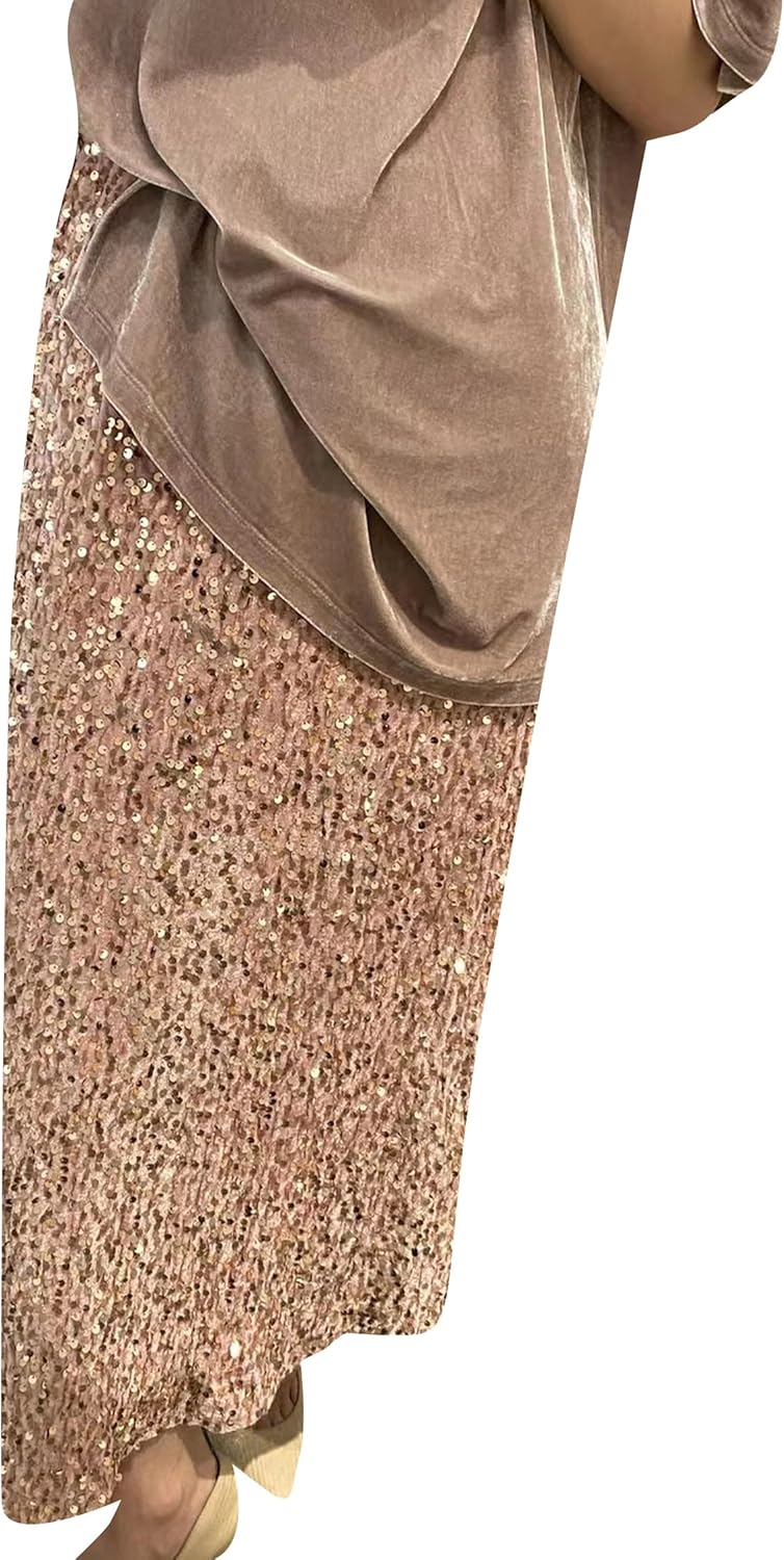 DIACACY Women's Sequin Maxi Skirt Stretchy High Waist Long Skirt Glitter Night Out Party Pencil Skirt