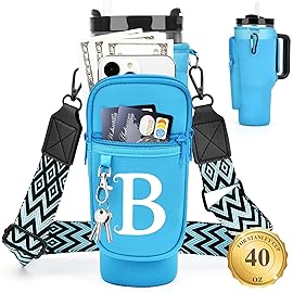 LOKASS Personalized Water Bottle Holder with Strap for Stanley Cup Accessories 40 oz Tumbler, Initial Water Bottle Carrier Bag W/Phone Pocket, for Women,Ideal for Thanksgiving/Christmas/New Year