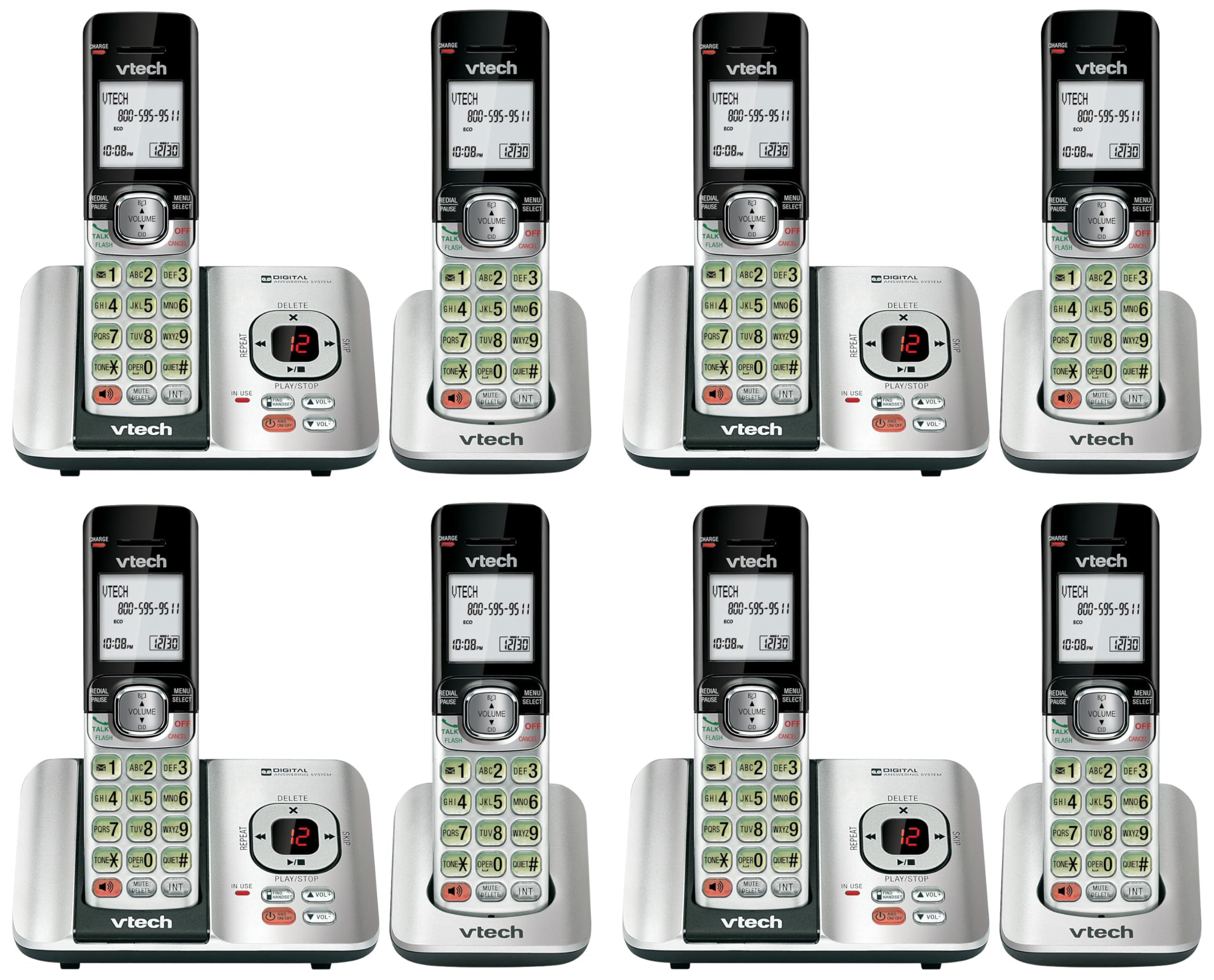 VTech CS6529-2 2-Handset Cordless Phone, Silver/Black (Pack of 4)