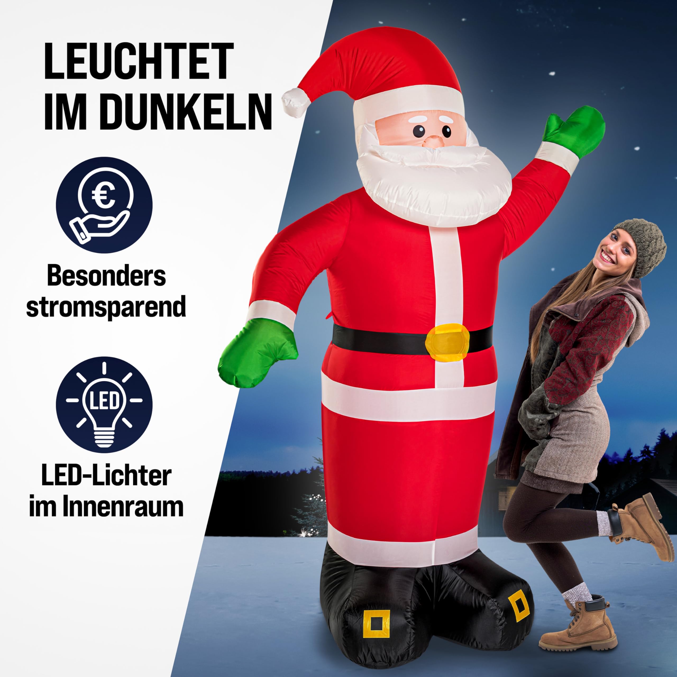 MONZANA® Aufblasbarer Weihnachtsmann XXL 250cm LED Beleuchtet Befestigungsmaterial IP44 Außen Weihnachtsdeko Santa Nikolaus Weihnachtsfigur Christmas