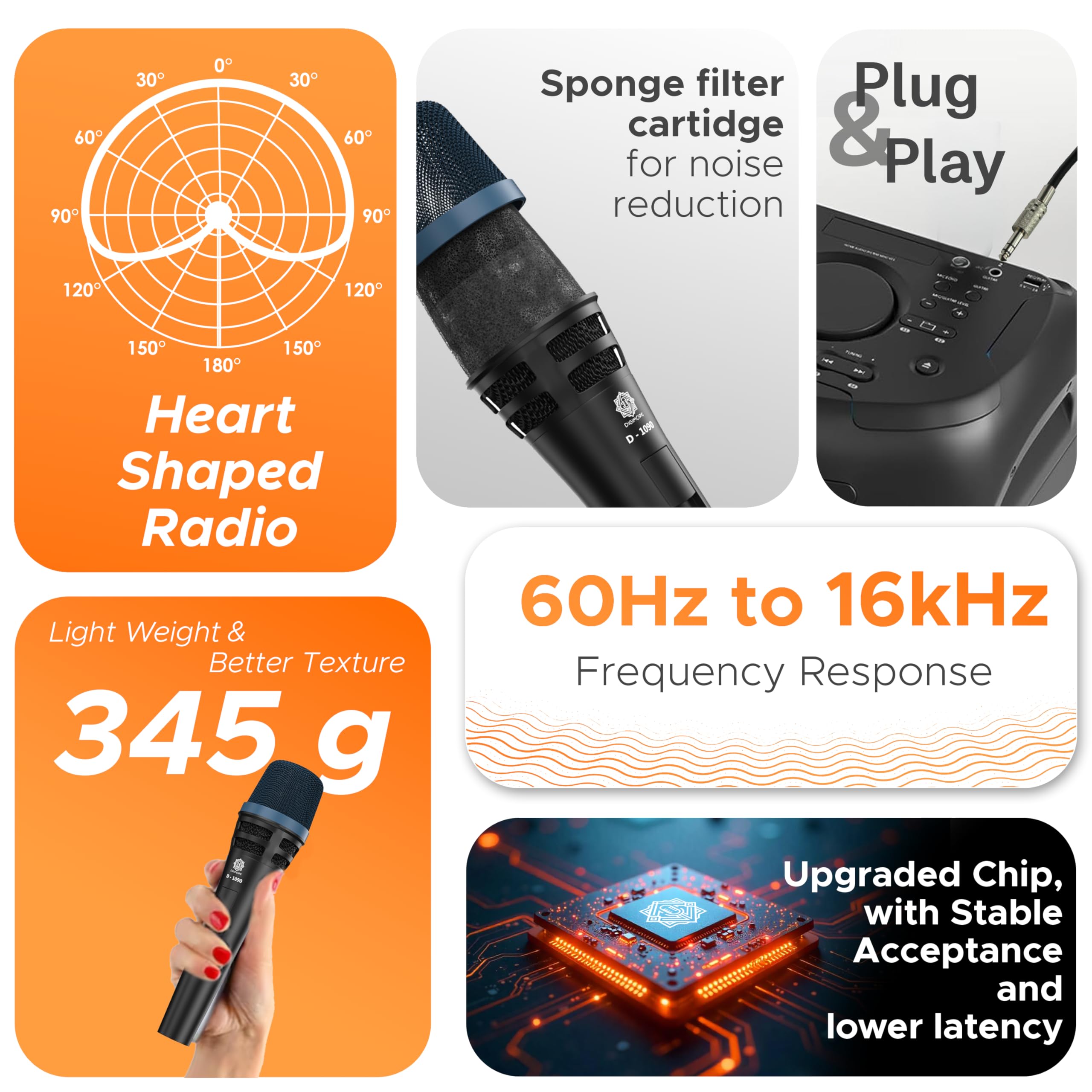 DIGIMORE Micrófono con cable para cantar, micrófono XLR de 3 pines, micrófono dinámico con soporte para micrófono, patrón polar cardioide para karaoke, habla, escenario, boda, longitud del cable de 20