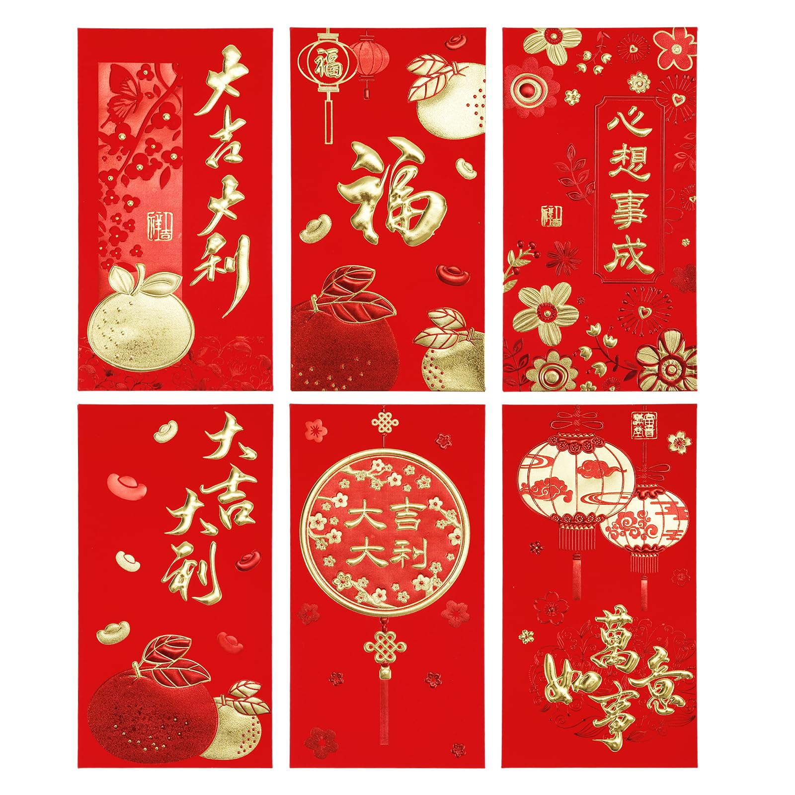 36pcs Chinese New Year Red Envelopes, 2024 New Year Hong Bao, 6 Styles Large Spring Festival Red Pocket Lucky Money Packets for Year of The Dragon, Weeding, Birthday, Christmas (Style 2)