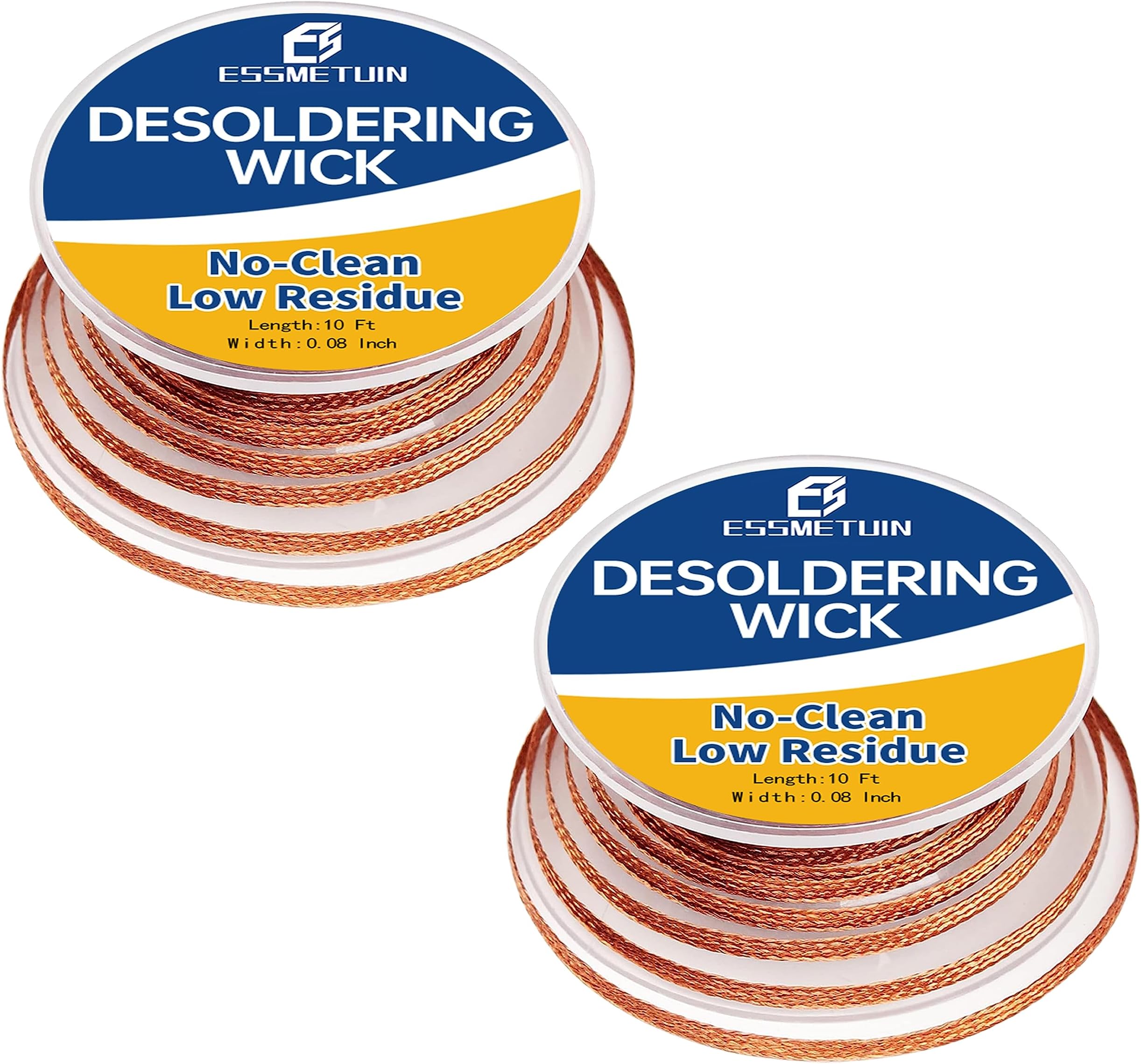 Essmtuin Solder Wick Braid 2x10Ft with Flux for Electronic, 2 Roll Desoldering Wick Braid Remover Solder, No-Clean Soldering Wick Used to Disassemble Electrical Components (WID 0.08in (2.0mm))