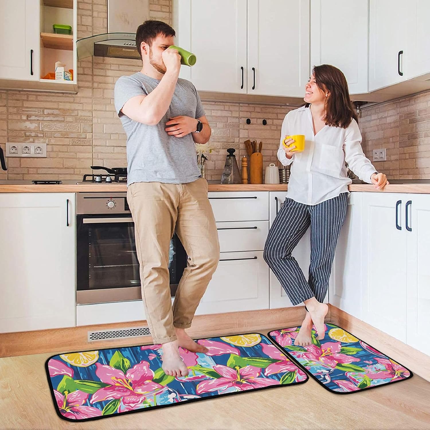 Lily Pulitzer Mason Jars Kitchen Rugs and Mats 2 Pieces Anti Fatigue Kitchen Mat Set Non Slip Bath Mat Entry Floor Carpet Door Mat Runner 20"x28"+20"x47"