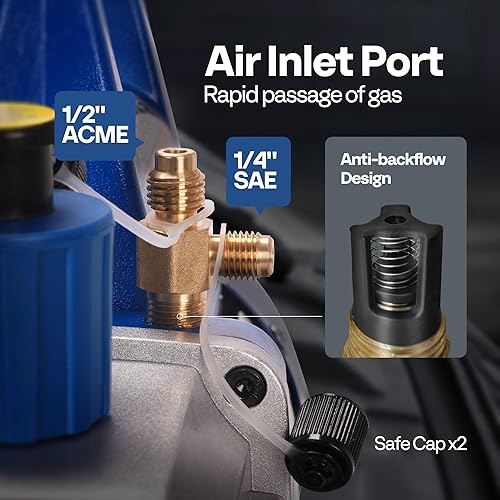Miniatura 3 de VIVOHOME Bomba de vacío de HVAC de 1 etapa mejorada de 4CFM 13 HP y medidor de colector de CA de 4 vías con detector de fugas, mangueras de 5 pies y