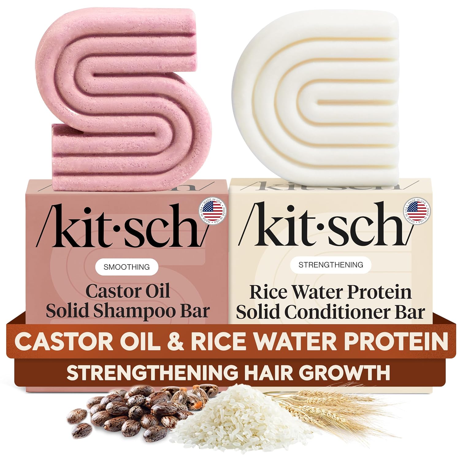 Kitsch Castor Oil Nourishing Shampoo Bar & Rice Water Protein Conditioner Bar