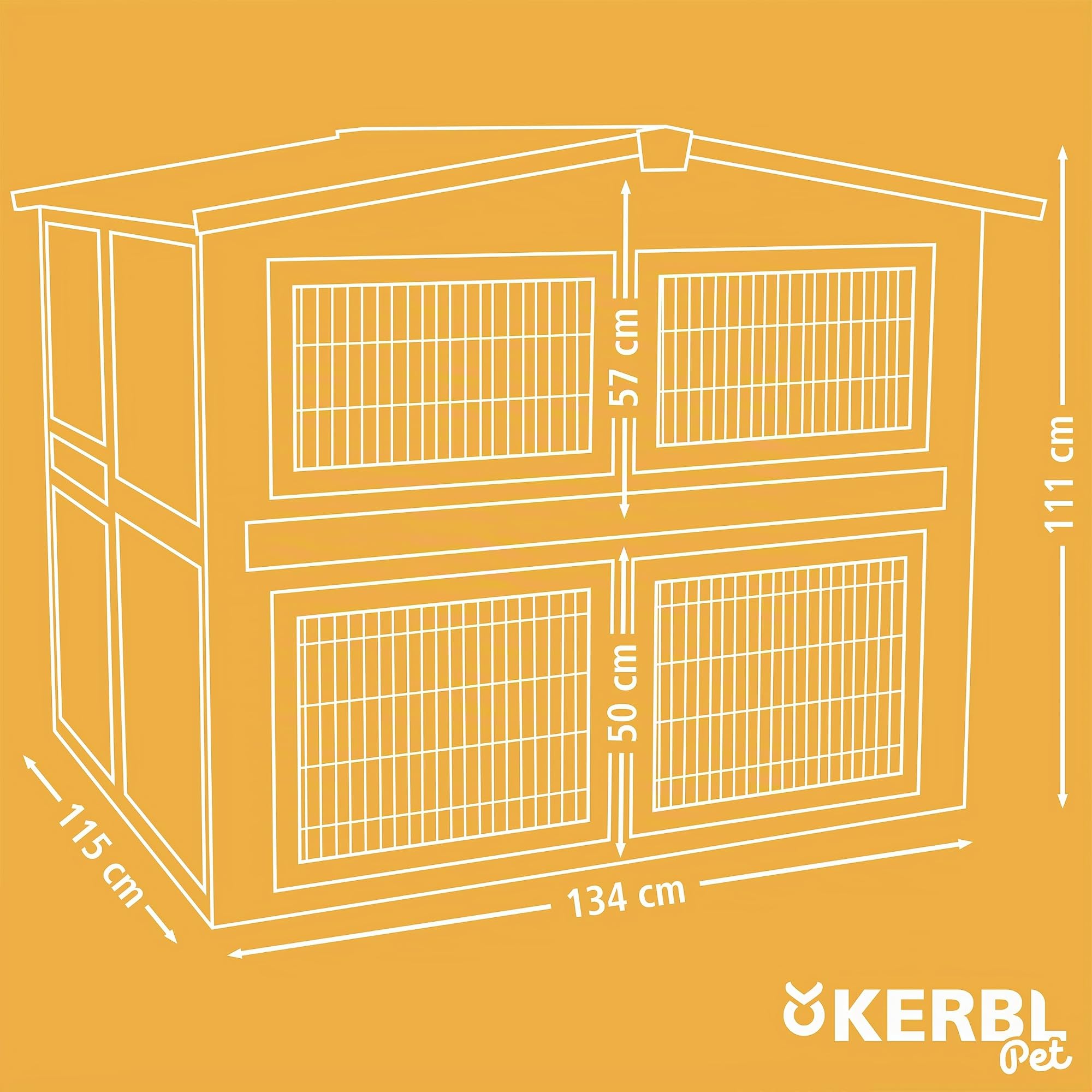 Kerbl Pet Nagerstall Suite, 134x115x111 cm, Kaninchenstall, Hasenstall, Holz, Kaninchen, Hasen