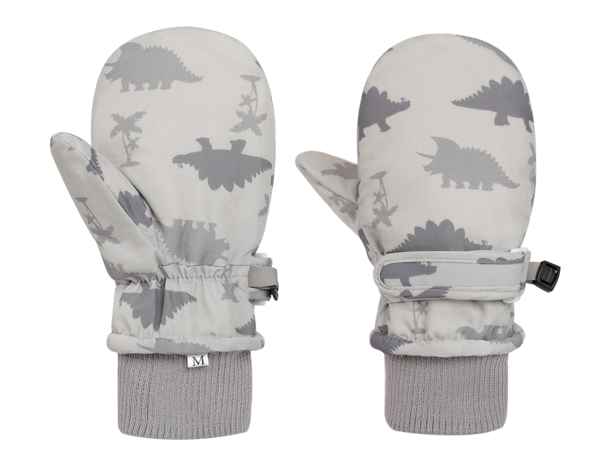 Urban Virgin Toddler Waterproof Outdoor Infant Mittens Baby Winter Gloves Dino Cuffed Warm Fleeced Kids Ski Gloves For Teens E1307 Grey S(3Months-3T)