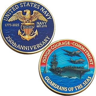USA Navy 250th Anniversary Challenge Coin – 1.57" Gold-Plated Double-Sided Military Collectible – High Relief Metal Coin for Veterans, Sailors, and Navy Supporters – Commemorative Veteran Gift