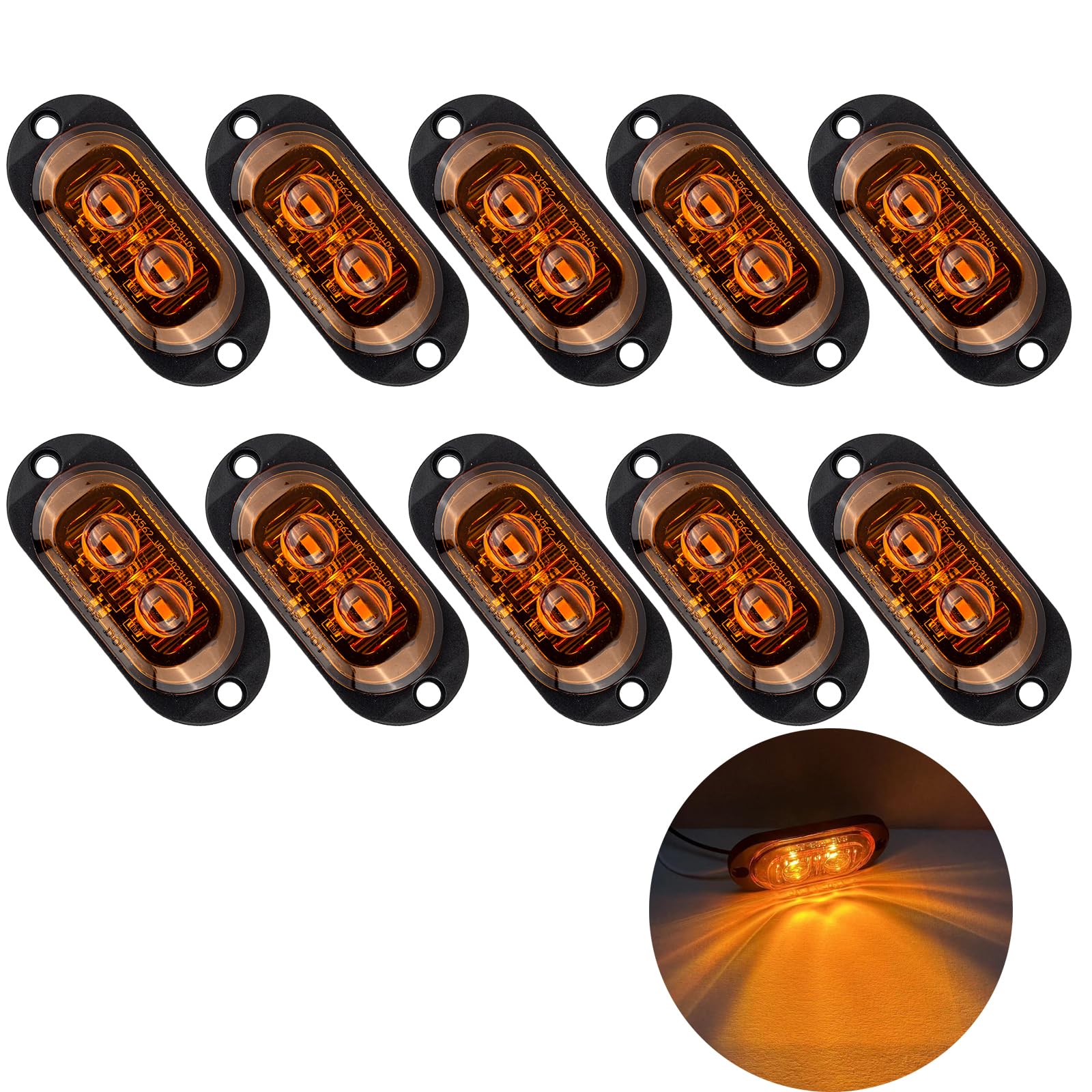 Krtopo 10X 2 LED Side Marker Lights 12/ 24V Trailer Corner Side Lamp 3000k Warning light for Truck RV Caravan (Yellow)