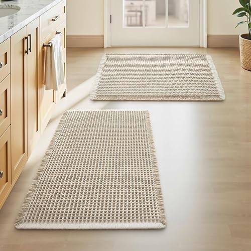 Miniatura 9 de Alfombra de pasillo de punto gofre mejorada súper absorbente antideslizante para suelo de baño, lavable a máquina, alfombra de pasillo de baño
