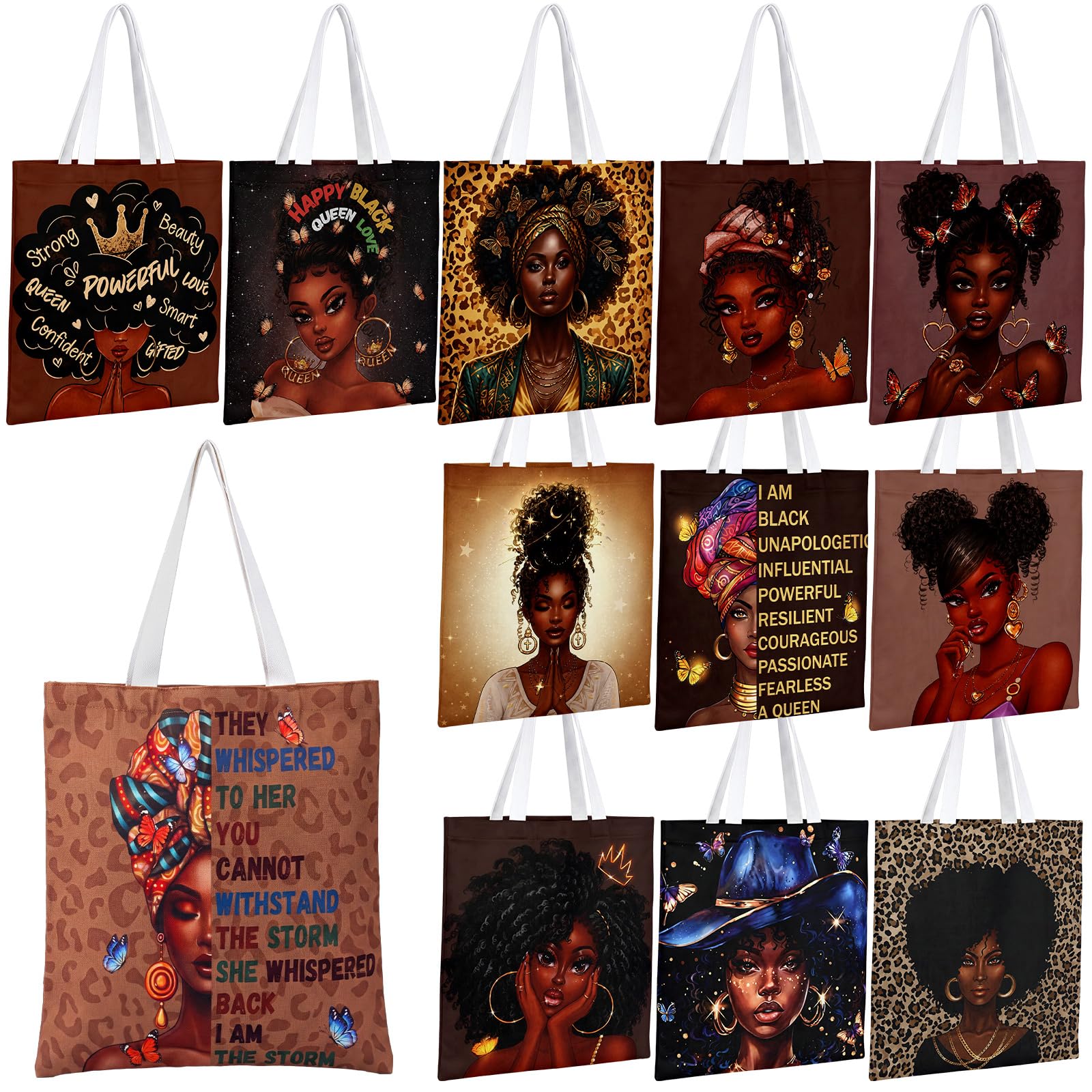 Tallew 12 Pcs African American Tote Bags Black Girl Inspirational Handbags