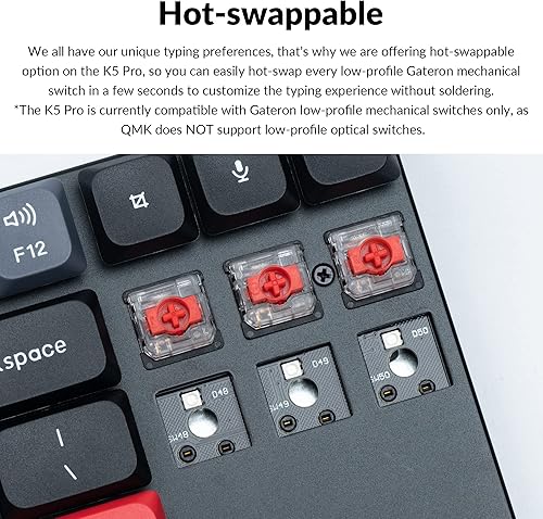 Miniatura 3 de Keychron K1 Pro TKL Layout Ultra-Slim QMKVIA Teclado mecánico inalámbrico con cable USB Bluetooth personalizado con interruptor rojo Gateron de