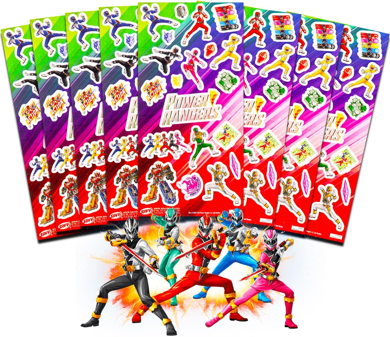 Saban Power Rangers Party Favors for Boys & Girls Bundle ~ 8 Pack Power Rangers Stickers Sheets for Kids Made in USA | Superhero Party Supplies