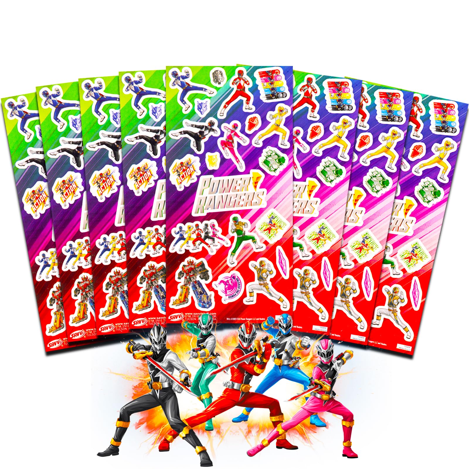Saban Power Rangers Party Favors for Boys & Girls Bundle ~ 8 Pack Power Rangers Stickers Sheets for Kids Made in USA | Superhero Party Supplies