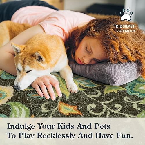 Miniatura 5 de Lahome Alfombra floral para pasillo de cocina, 2 x 8 pulgadas, antideslizante, lavable, alfombra de pasillo de pelo bajo, alfombra suave con