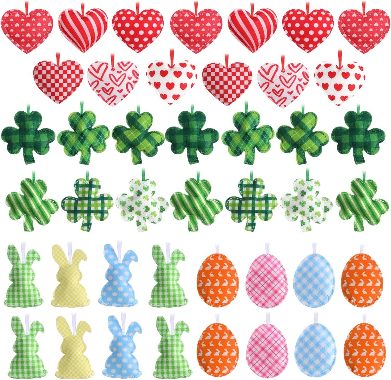 Jutom 108 Pcs Easter Egg Rabbit Ornaments Shamrock Felt Heart Hanging Ornaments Heart Shaped Clover Baubles Shamrock Egg Felt Decoration for Holiday Favor (Lovely)