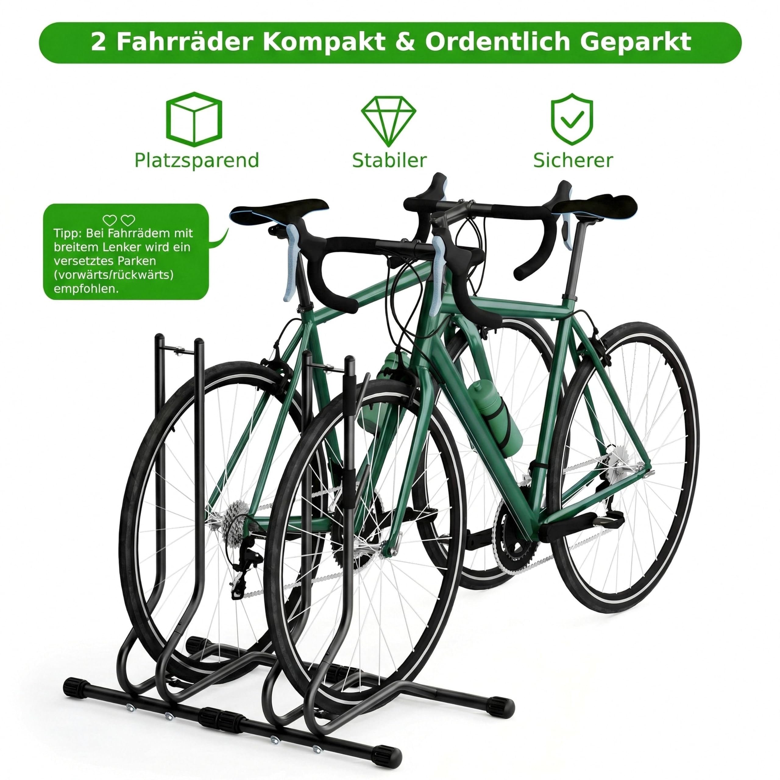 TLGREEN Fahrradständer Boden, Stabile Fahrradhalterung Ohne Bohren bis 25kg, 2-Stufig Verstellbar 40/70mm für Mountainbike Rennrad Trekkingrad 24-28 Zoll, Reifenbreite bis 65mm