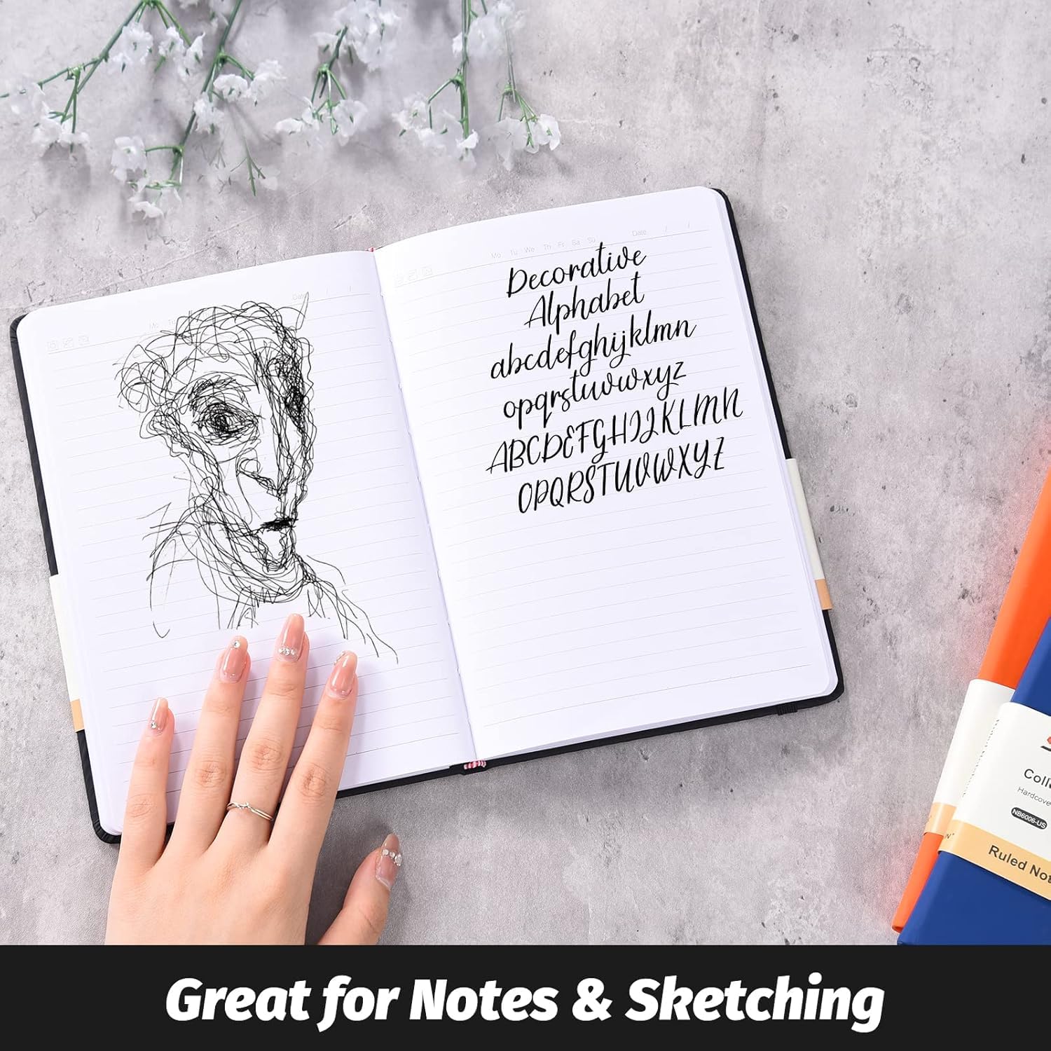 SUIN A5 Notizbuch Set – 3 Stück Hardcover Notizbücher Liniert, 200 Seiten, Faux-Leather Journal für Büro, Studium & Alltag, mit Gummiband, Leseband & Innentasche