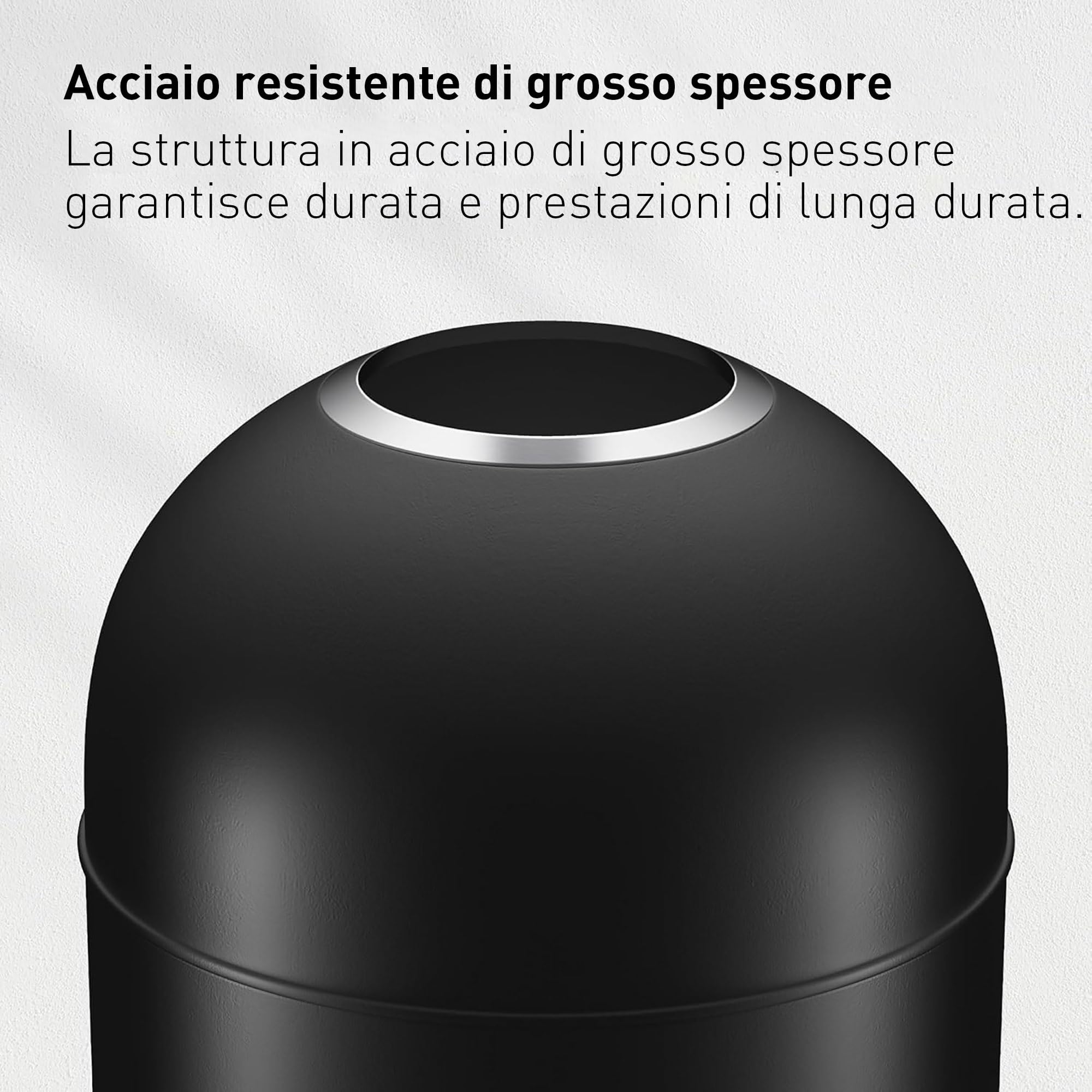 EKO Pattumiera 30L Eternal Nero Opaco Acciaio Inossidabile Uso Commerciale, per Interni ed Esterni, Pattumiera in Metallo Extra Large per Casa Ufficio Secchio Interno in Metallo.