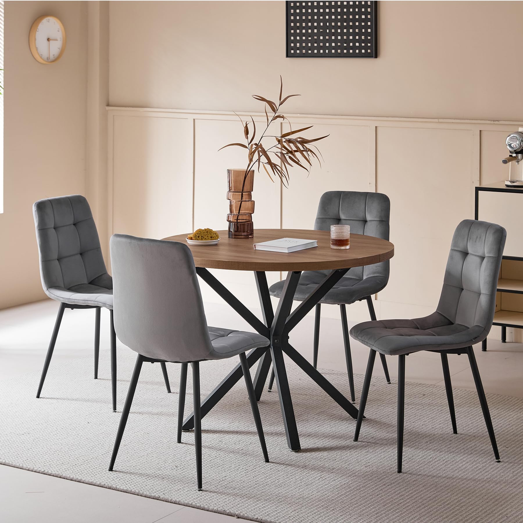 GrandCA HOME 4er-Set Esszimmerstühle, mit Samtgepolsterter Sitzfläche, Moderne Küchenstühle mit Metallbeinen, Grau-HL