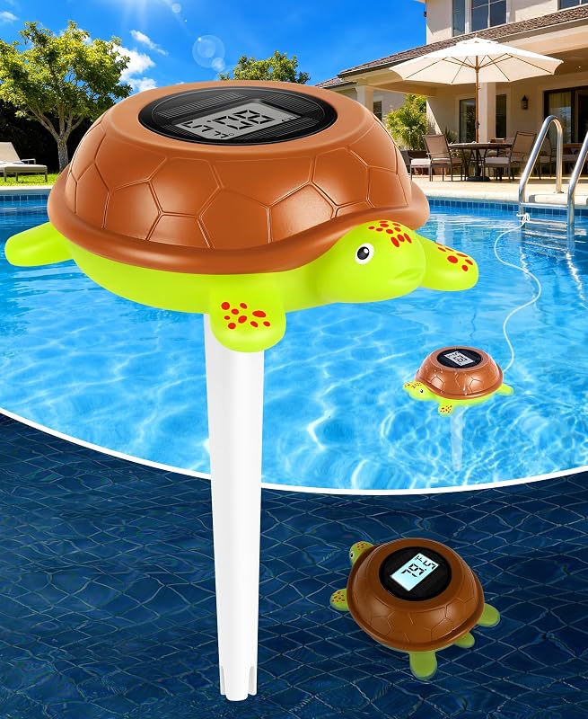 Turtle Floating Solar Pool Thermometer with String & Backlit Screen | Ultra-precise Digital Pool Thermometer with ±1℉ Accuracy, IP68 Waterproof | Pool Temperature Guage for Hot Tub, Spa, Pond