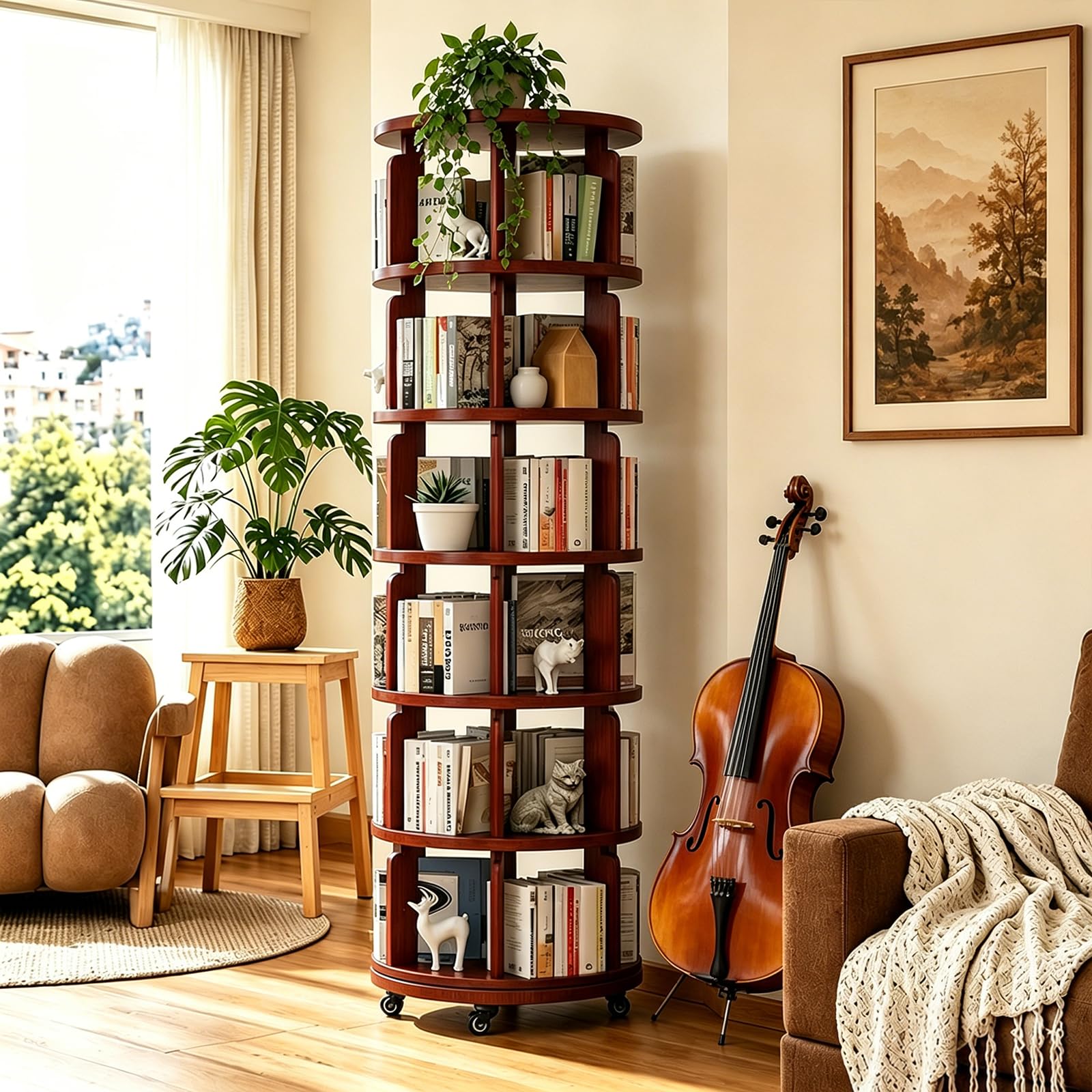 Azlafu 6-Tier Rotating Bookshelf