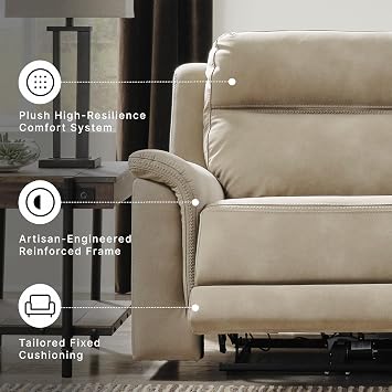 Signature Design by Ashley Power Reclining Sofa, Living Room Couch, Sand