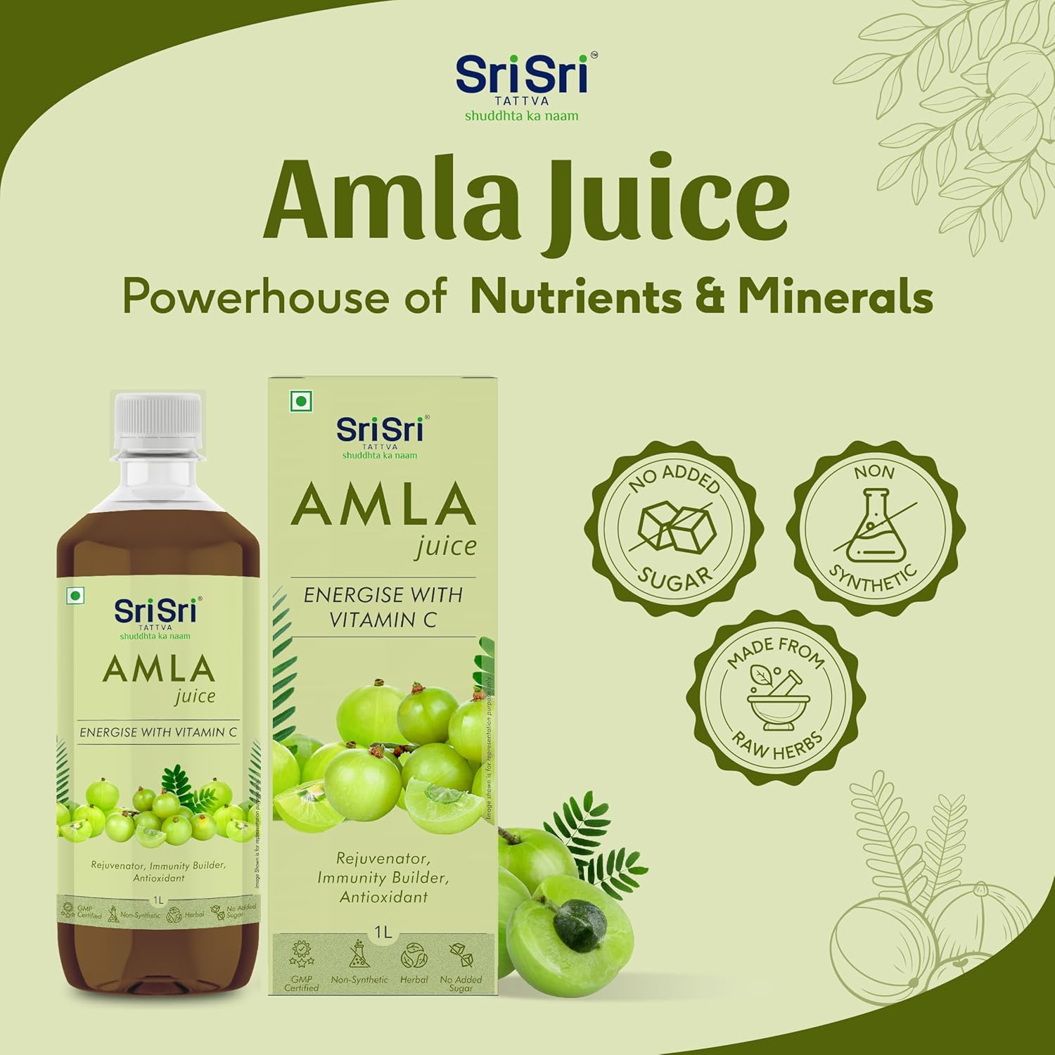 Sri Sri Tattva Shuddhta Ka Naam | Amla Juice | Herbal & Pure | Rich in Vitamin C | Naturally boosts Immunity 1 L Each (Pack of 2)