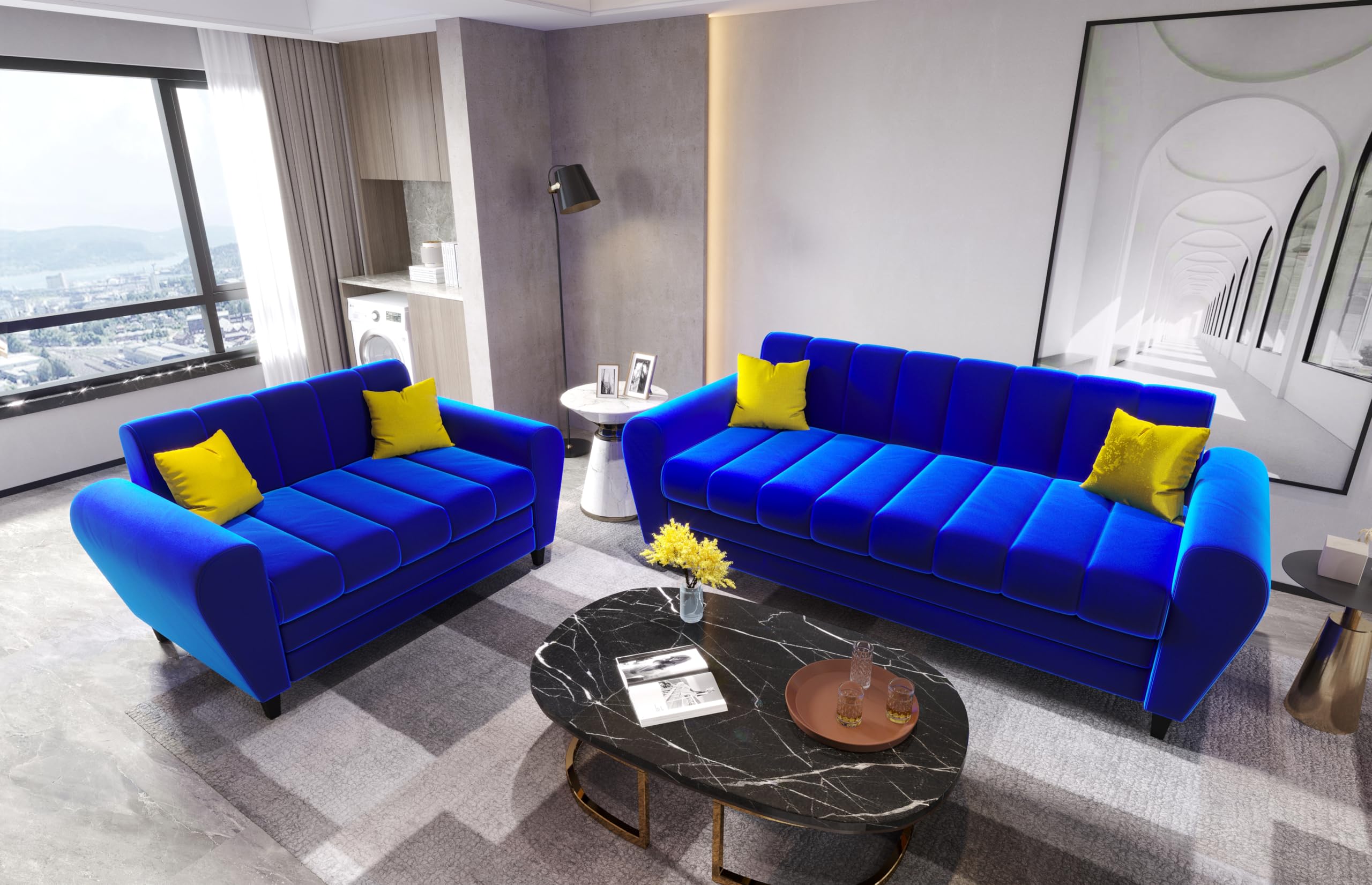 Torque - Bali 5 Seater Fabric Sofa (3+2, Blue) | Living Room, Bedroom, Office Furniture | 3 Year Warranty (B0D28VD4Y9) Amazon Price History, Amazon Price Tracker