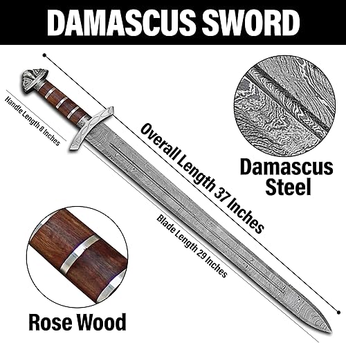 Miniatura 5 de Espada vikinga de acero de Damasco Espada coleccionable vikinga Espada nórdica auténtica Espada medieval Regalo vikingo para hombres Espada de