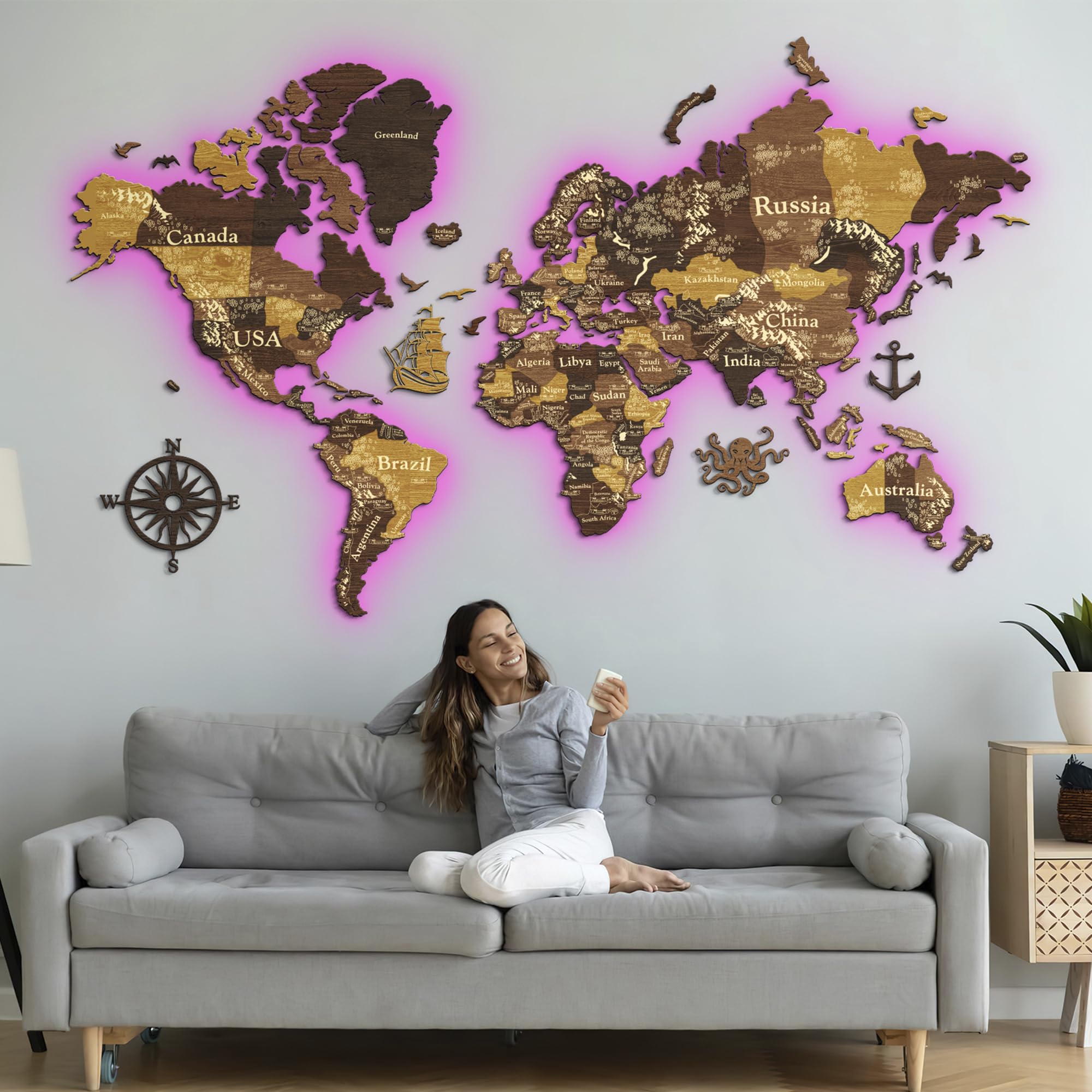 Amazon.com: JustLikeWood 118x68″ LED 3D Wooden World Map Wall Art