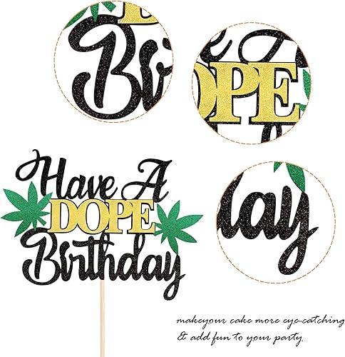 Miniatura 3 de 1 paquete de decoración para tarta de cumpleaños, maceta con purpurina, hojas de malas hierbas 420 cumpleaños, decoración para hombres y mujeres,