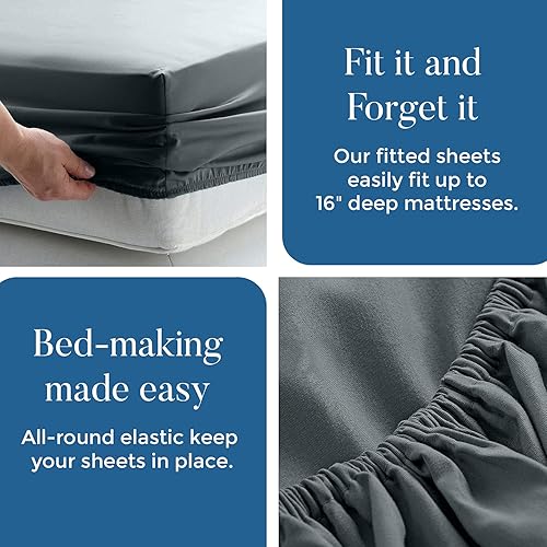 Miniatura 3 de DAN RIVER Juego de sábanas de jersey tamaño individual, sábanas de lujo 100% algodón, sábanas de camiseta, ropa de cama para todas las estaciones,