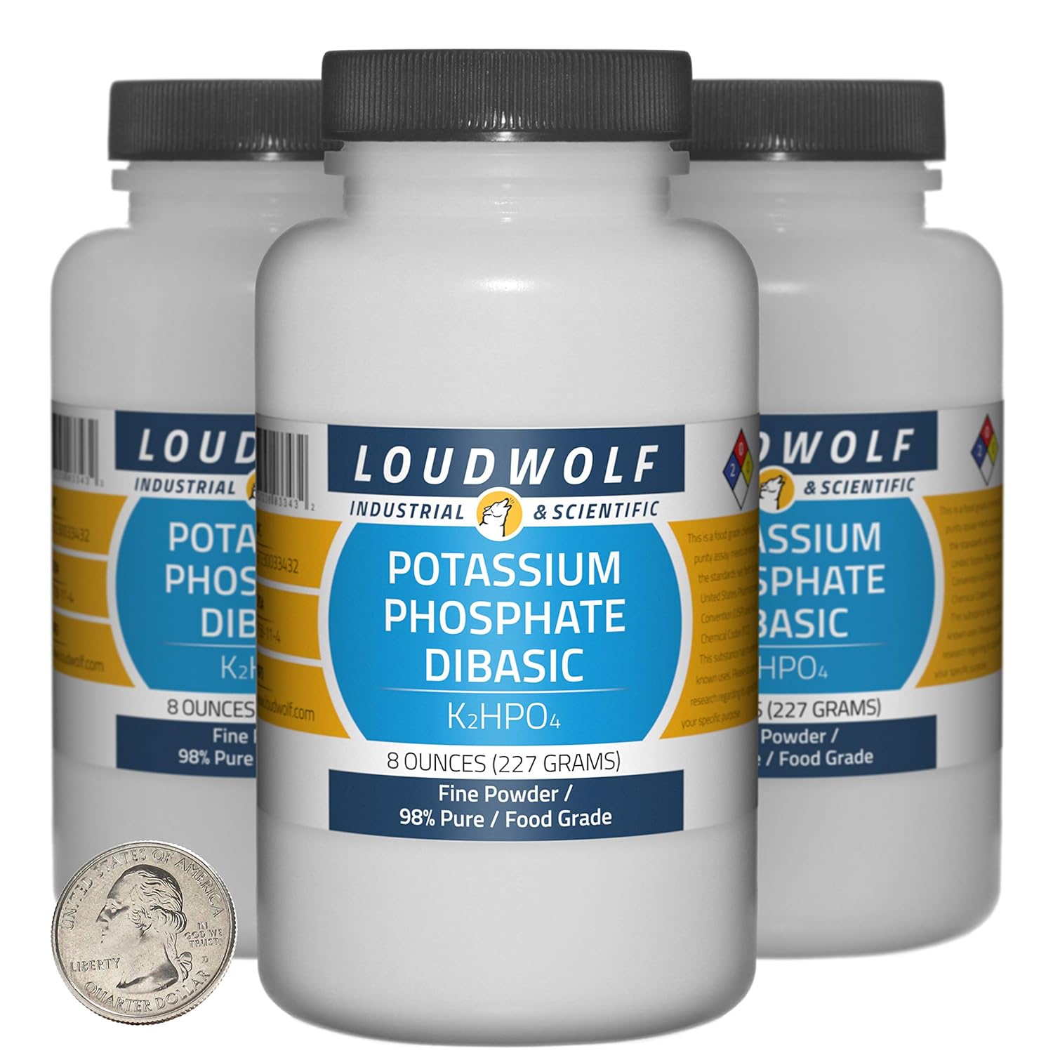 Potassium Phosphate Dibasic / 1 Pound / 2 Bottles / 98% Pure Food Grade/Fine Powder