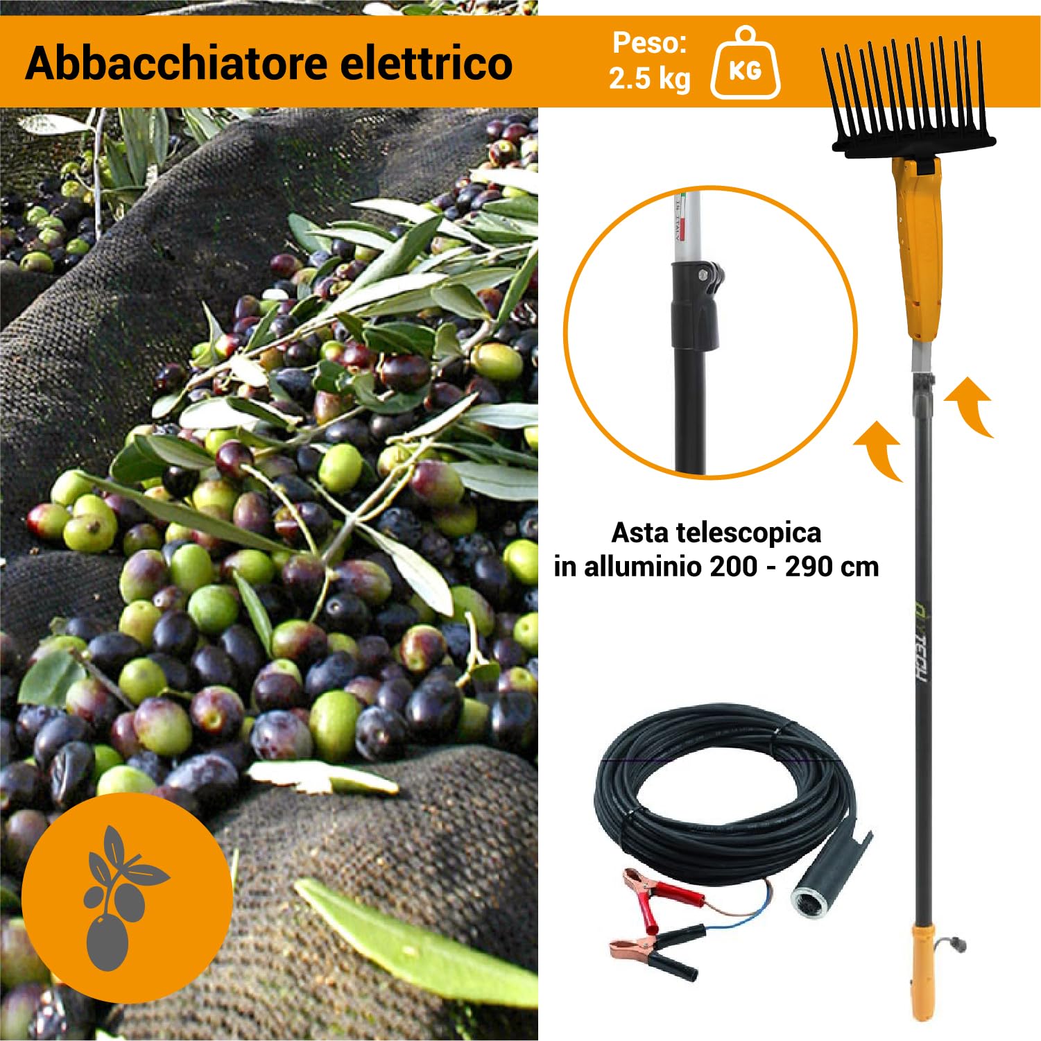 Crisalide® - Olytech Dualcomb 13 Scuotitore Raccogli Olive Abbacchiatore Scuotiolive a Batteria - Nero