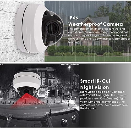 Miniatura 4 de Alptop Al aire libre 8MP 4K PTZ IP POE Dome Cámara de seguridad de techo Pan Tilt 5x Zoom óptico 100 pies IR visión nocturna detección de movimiento