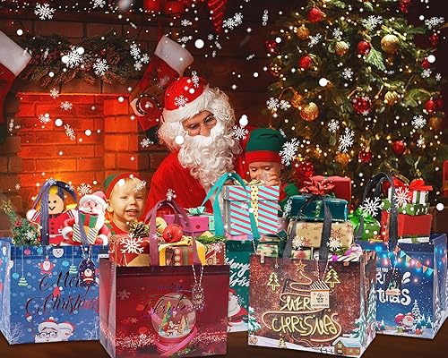 Miniatura 5 de 12 bolsas grandes de regalo de Navidad con papel de seda y etiquetas, bolsas reutilizables de Navidad con asas, bolsa de Navidad no tejida a granel