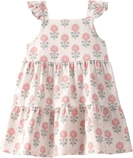Carter's Baby Girl Organic Cotton Tiered Dress - Rosebud Petal Floral Print, Ruffle Sleeves, Soft Stretch Jersey with Diap... Price In India